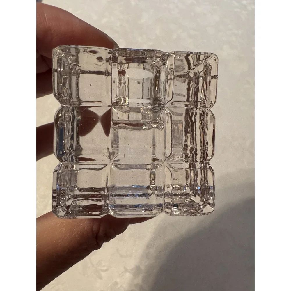 Vintage Biedermann Pair Clear Glass Cube Taper Candle Holders Ice Block Decor